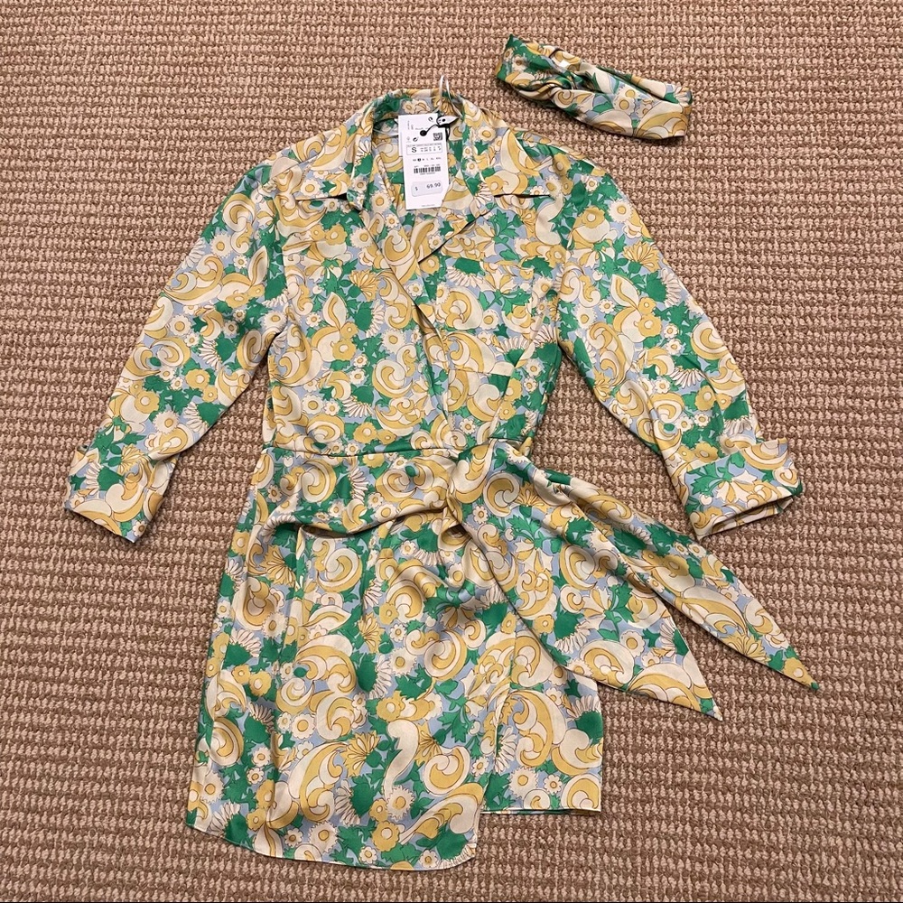 Zara Printed Dress with Headband Small NWT - Picture 4 of 11